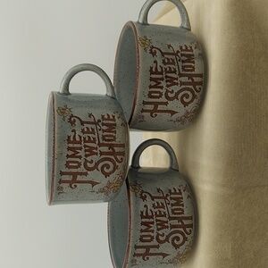 3 Large Retro Home Sweet Home Mug Coffee Tea Cup Blue Brown